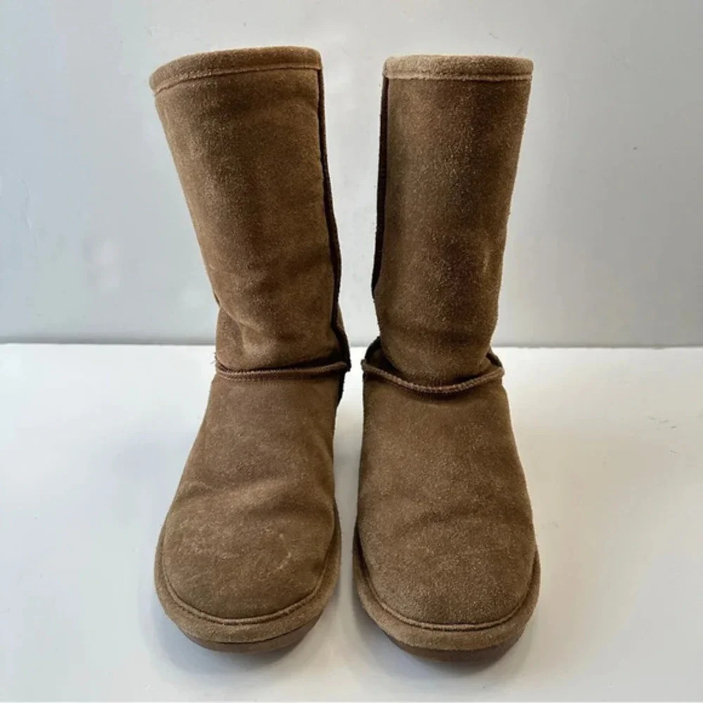 Bearpaw Emma‎ Boots Womens Size 5 Suede Sheepskin Lined Wool Blend Tan Brown